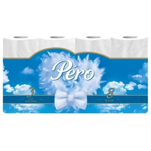 Бумага туалетная "PERO White" 3-х слойная (белая) /уп 8 шт