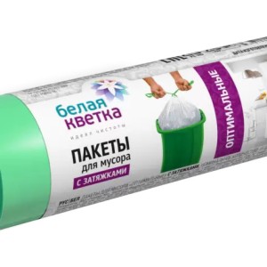 Пакеты для мусорных ведер 35 л зеленые "Белая кветка" с завязками /уп 15 шт