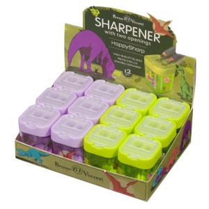 Точилка 2 отв BV Happysharp Динозавры пластик / 35-0018