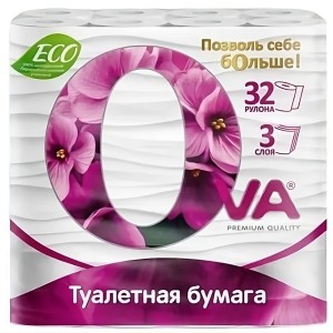 Бумага туалетная "OVA" , 3-х слойная (белая) /уп 32 шт