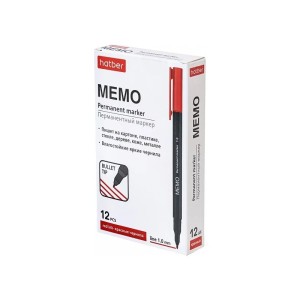 Маркер перманентный "Hatber MEMO" круглый наконечник, 1 мм, красный стержень /уп 12 шт