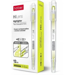 Маркер текстовой Hatber HI Lens желтый 2х сторонний, круглый/скошенный/060857