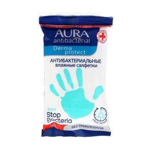 Салфетки влажные "AURA" антибактер алое 15 шт