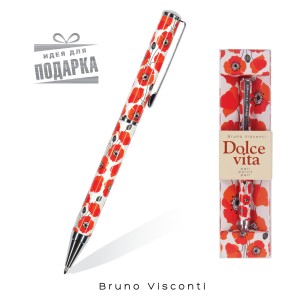 Ручка шариковая BV Dolce vita "Маки", металлический корпус, 07, мм, синий стержень