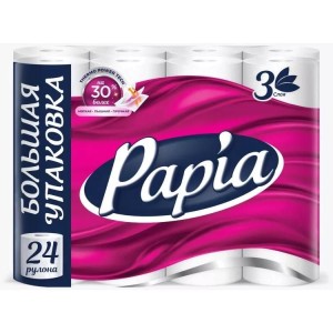 Бумага туалетная" Papia " 3 -х слойная /уп 24 шт