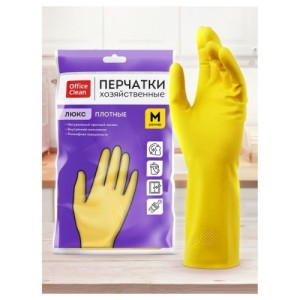 Перчатки резиновые "Office Clean" люкс плотные желтые М /337388