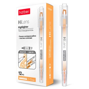 Маркер текстовой Hatber HI Lens оранжевый 2х сторонний, круглый/скошенный/060859