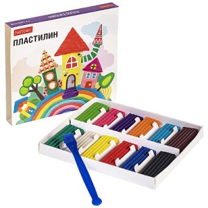 Пластилин 12 цветов Хатбер классика 180 гр со стеком/кор16 шт