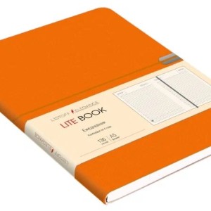 Ежедневник А5 недатир "Lite Book" в линию,136 л ,под кожа,оранжевый на резинке /7998