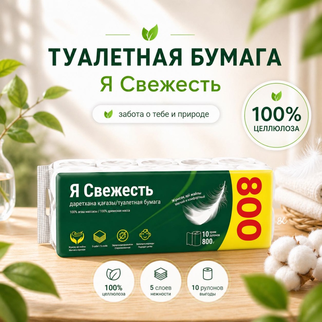 Бумага туалетная "Я Свежесть" 5-ти слойная, 800 гр, зеленая /уп 10 шт