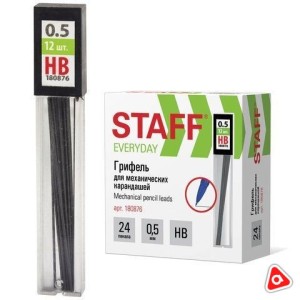 Грифель 0,5 mm STAFF HB в прозр.футляре 12 стержн/180876
