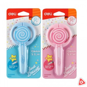 Ножницы детские "DELI Lolipop" 134 мм пластиковые ручки, с колпачком, цвет ассорти /6069 /уп 12 шт