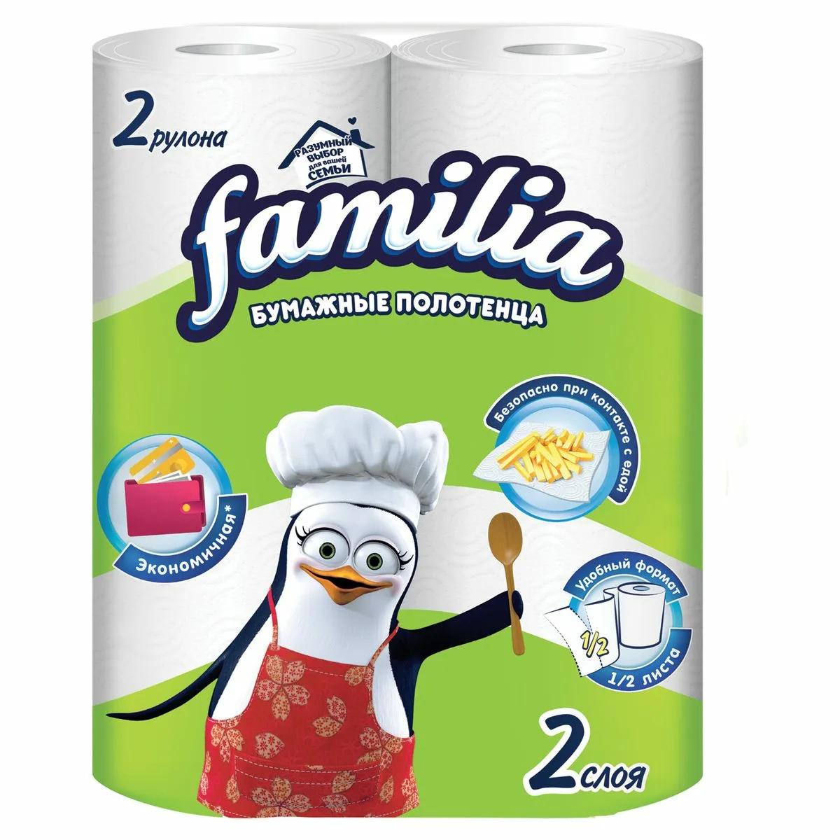 Бумажные полотенца "FAMILIA" 2-х слойные /уп 2 шт/ бл 16 уп