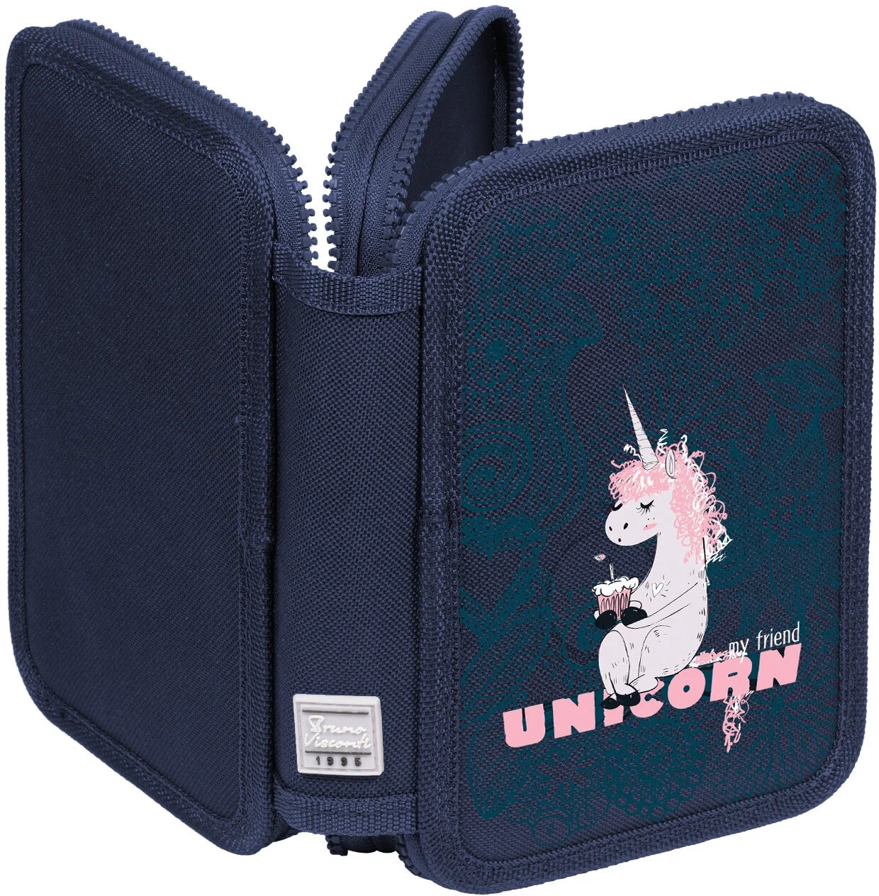 Пенал 2 отдела BV "UNICORN" 200х130х45 мм синий /051-32