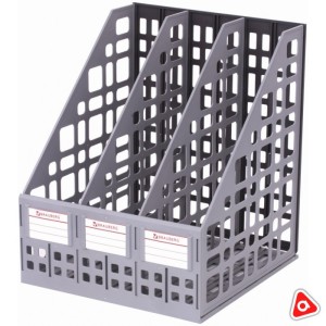 Лоток верт. 3 секц. "BRAUBERG" пластиковый, серый /237014