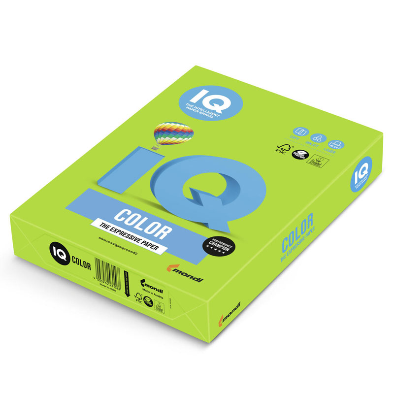 Цветная бумага A4.80гр 500 л IQ COLOR Intensiv, ярко зелёный /МА40