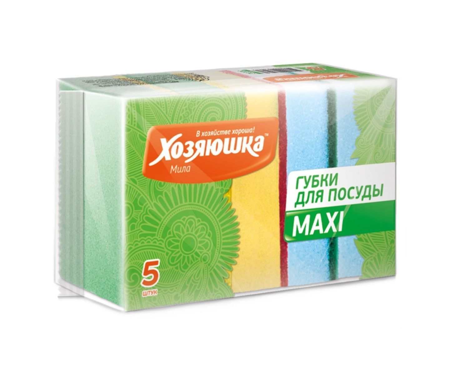 Губки для посуды "Хозяюшка" MAXI / уп 5 шт/1064