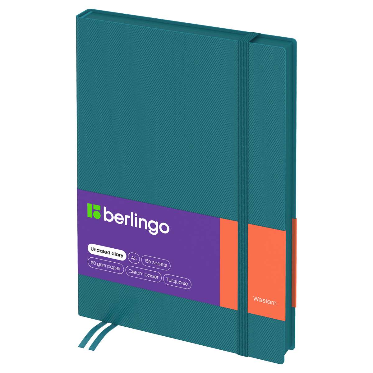 Ежедневник недатированный c резинкой А5 "Berlingo Western" 136 л, в линию, бирюзовый /85505