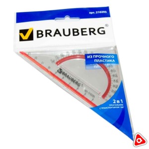 Линейка треугольник с транспортиром (2 в 1) BRAUBERG 13 см, 210293