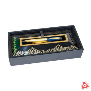 Ручка - роллер подарочная "Qazaqstan", цвет синий, золото (+кейс лакированное дерево)