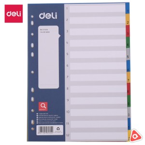 Разделитель пластиковый А4 Deli 12 листов цифры цветной / 5725