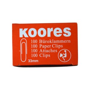 Скрепки 33 мм/100 шт KORES/ Dingli /Paper clips у/10