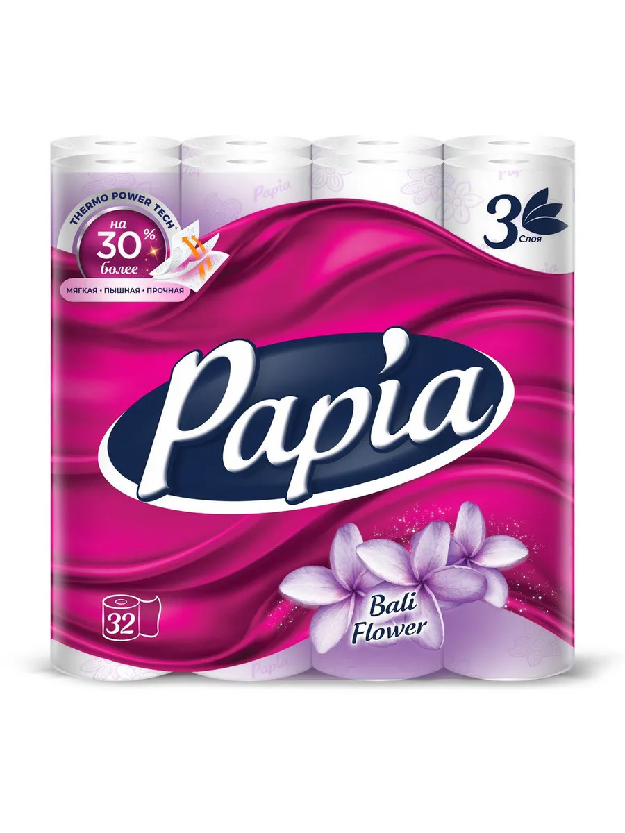 Бумага туалетная" Papia Bali Flower" 3 -х слойная /уп 32 шт