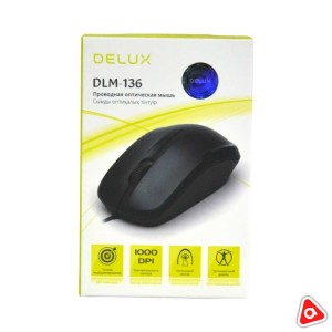 Мышь проводная Delux, DLM-136 Оптическая,1000dpi,черная