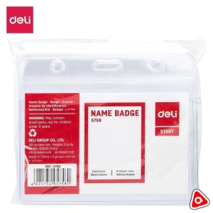Бейдж горизонтальный "DELI" 100х84 мм(91х56мм) пластиковый без шнурка / 5758
