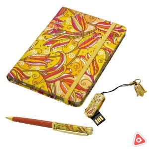 Подарочный набор "Лейла" записная книжка, ручка и usb флешка 8 гб - желтый цвет