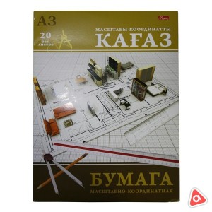 Бумага масштабно-координатная "Hatber", 25л, А4, отрывная склейка, серия "Голубая сетка" / 09325