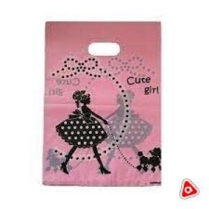 Пакет подарочный полиэтиленовый "Cute girl" с вырубной руч.розовый, с принтом девочки