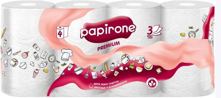 Бумажные полотенца "Papirone" трёх слойные /уп 4 шт /бл 7 уп/0050