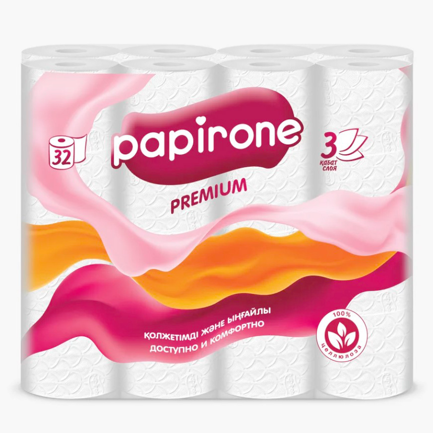 Бумага туалетная "Papirone" Premium 3-х слойная, белая /уп 32 рул