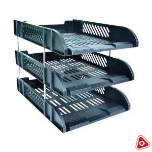 Лоток гориз. 3-х секц. Deli, пластиковый, черный 9217 (пластик крепление)